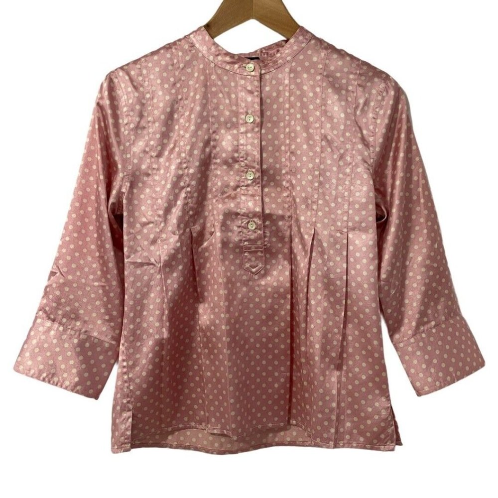 GAP Women's Pink and White Polka Dot Blouse Top Shirt